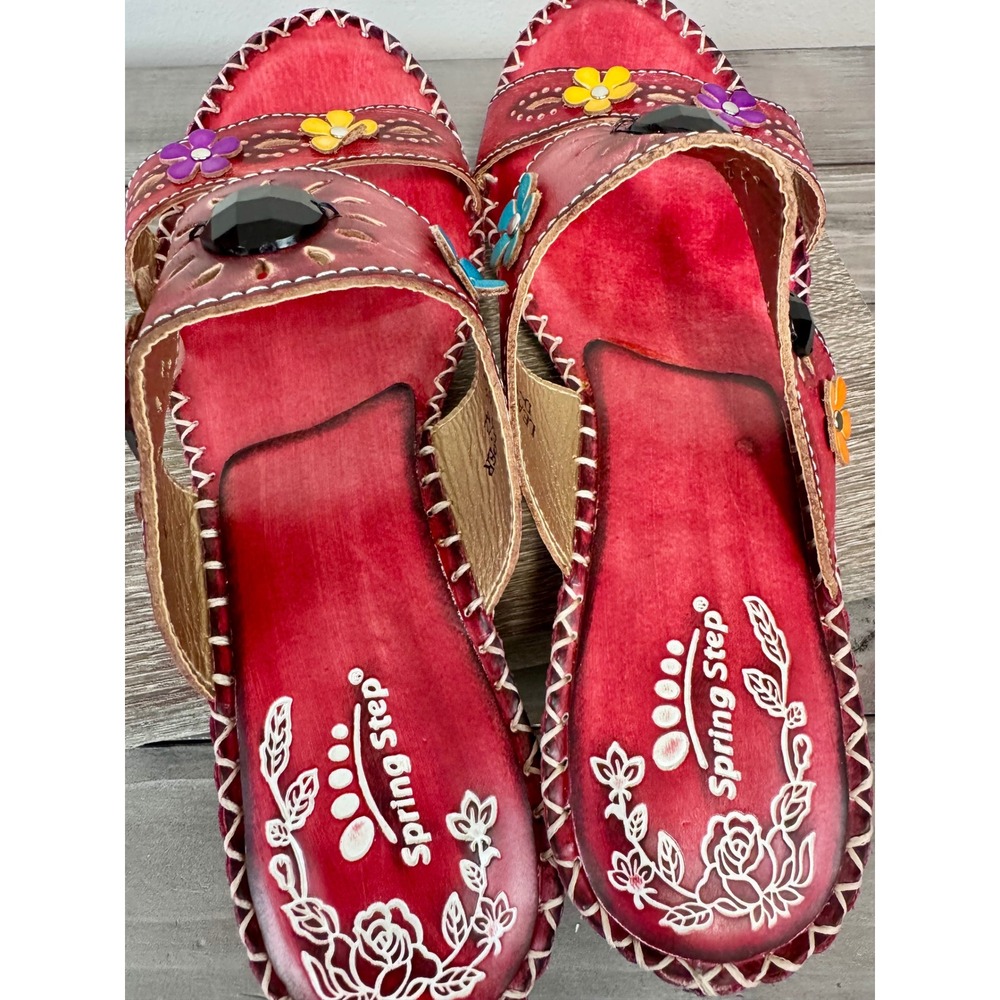 Spring Step L'Artiste Via Red Floral Whipstitch Kitten Heel Slide Sandal 10.5 11 - Picture 5 of 13